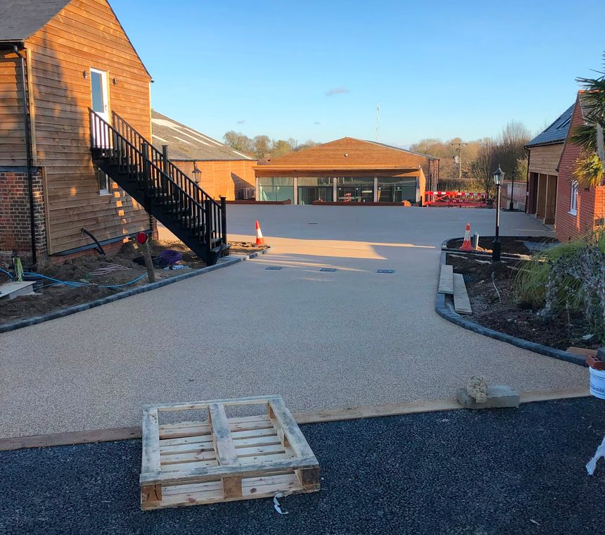 A newly laid resin-bound driveway with a smooth, seamless finish